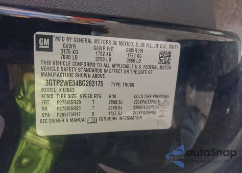 2011 GMC Sierra 1500 Slt из США, поврежденный, VIN 3GTP2WE34BG283175